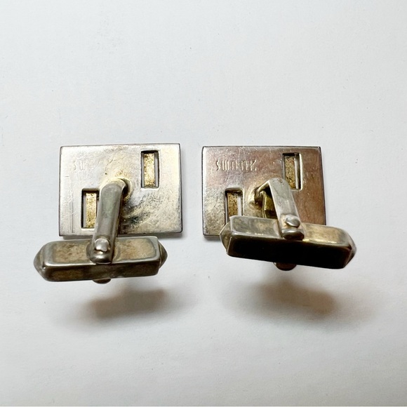 Vintage Swank Silver Tone rectangle cuff links with stuffed bar detail - Picture 4 of 5
